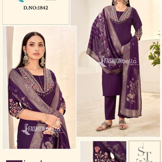 Deep Purple with Gold and Silver Accents Salwar Kameez Set