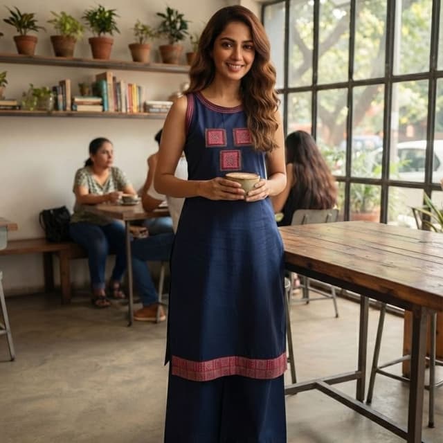 Navy Blue, Pink, Maroon Kurta with Palazzo Pants