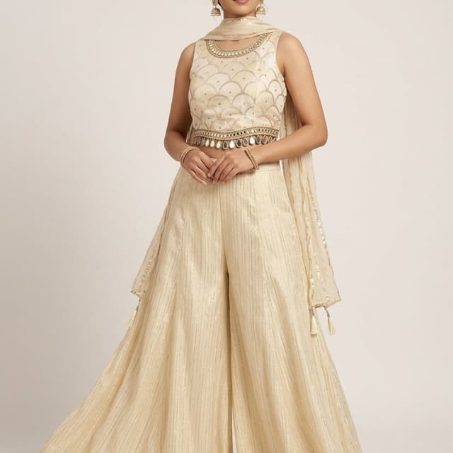 Cream, Gold Sharara Set
