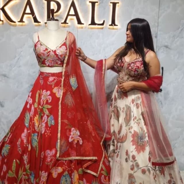 Red, Cream, Floral multicolor Lehenga Choli
