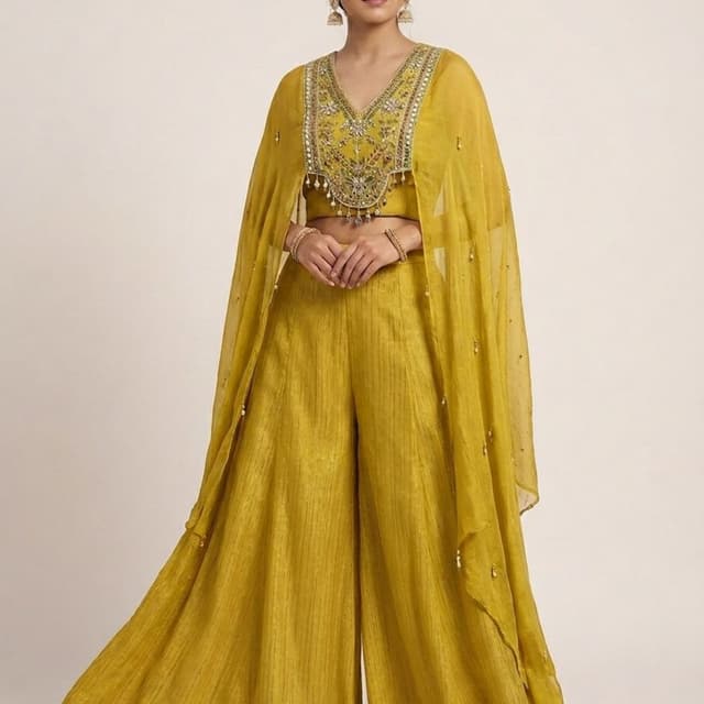 Mustard Yellow Palazzo Suit with Cape