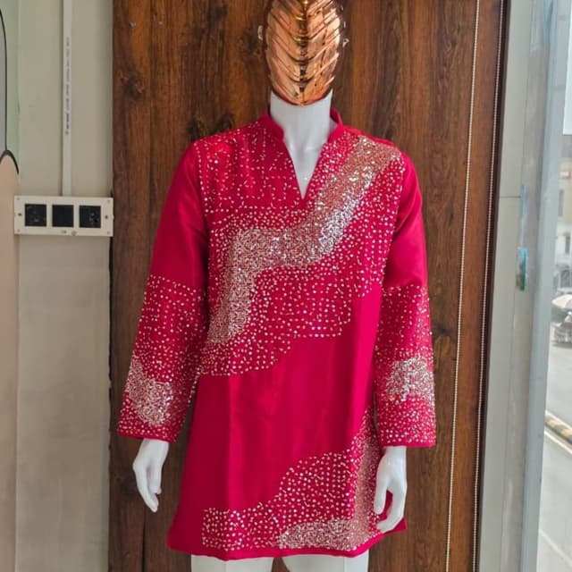 Fuchsia pink with silver embellishments Kurta