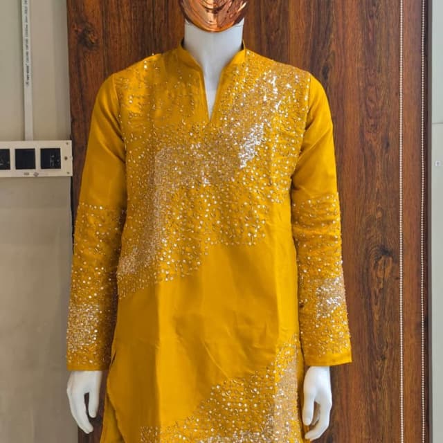 Mustard Yellow with Silver Embellishments Kurta