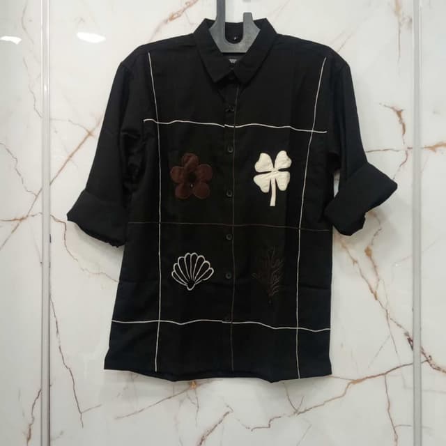 Black with white and brown accents Shirt