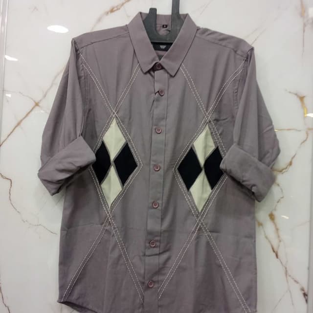 Grey with black and cream diamond pattern Shirt