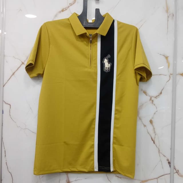 Mustard Yellow, Black, White Polo Shirt