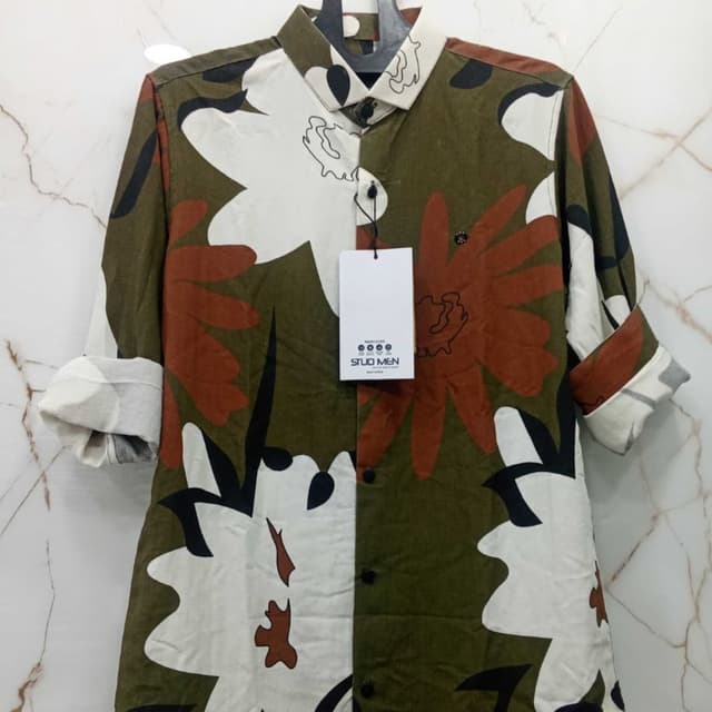 Olive Green, White, Brown, Black Shirt