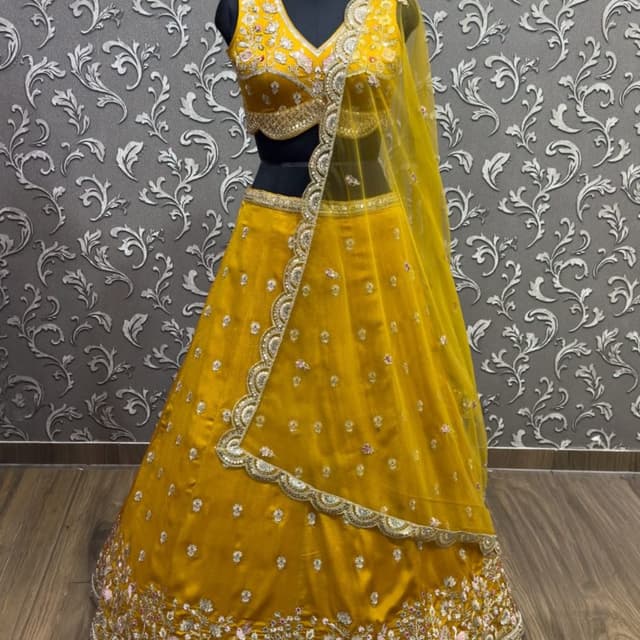 Mustard Yellow with silver and multi-colored accents Lehenga Choli