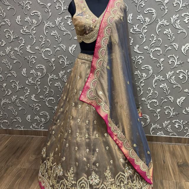 Coffee brown, Gold, Hot Pink Lehenga Choli