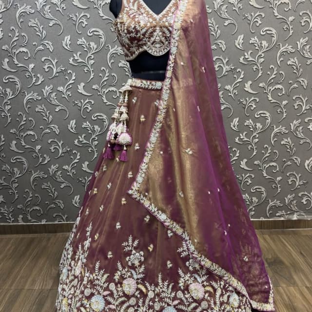 Rust brown, deep purple, gold accents Lehenga Choli