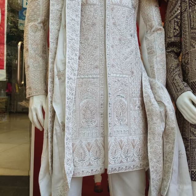 Off-white, cream, and champagne gold Sherwani