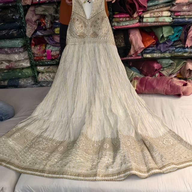 Off-white and Gold Anarkali Gown