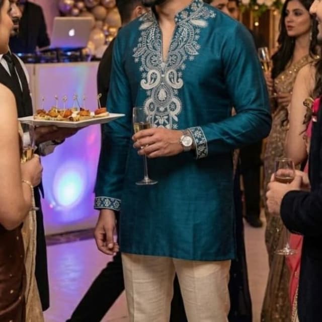 Teal blue and cream/beige Kurta with Trousers