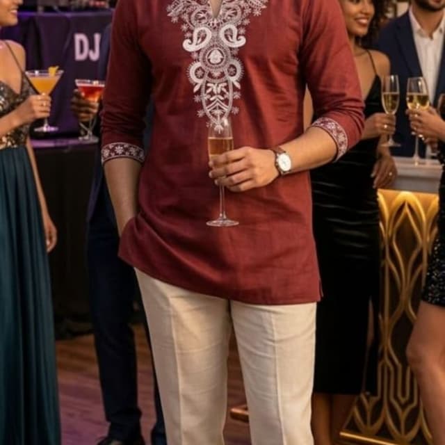 Maroon and Beige Kurta