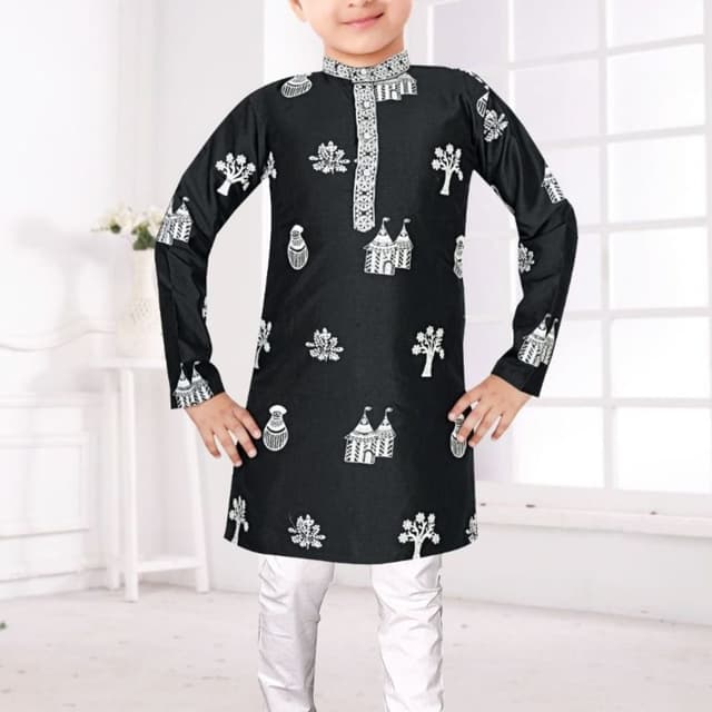 Black and White Kurta Set