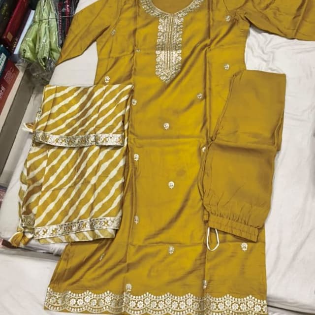 Mustard Yellow with White accents Salwar Kameez Suit