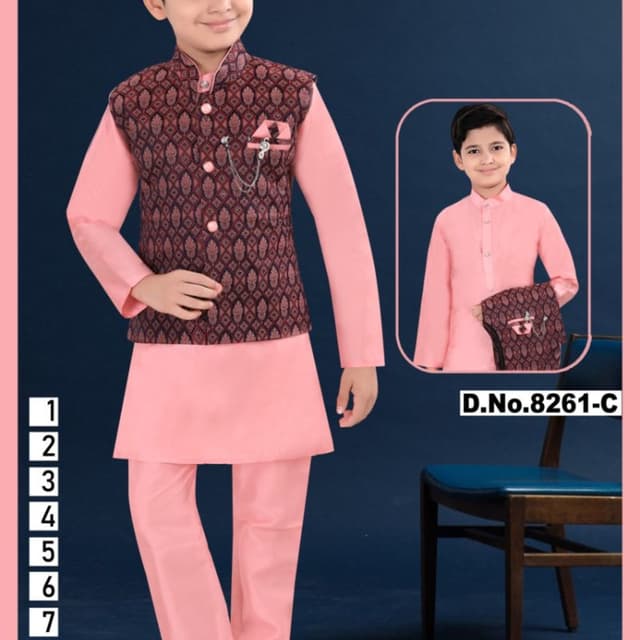 Light Pink and Maroon Kurta Pyjama with Nehru Jacket