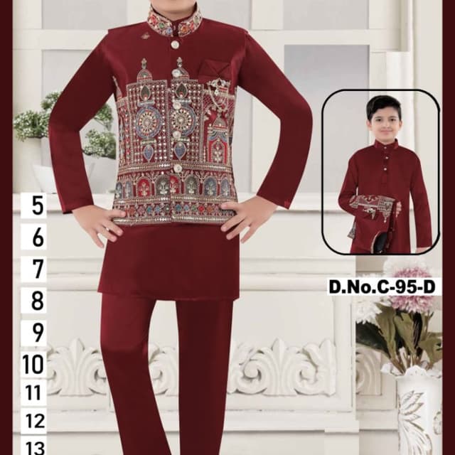 Maroon, Gold, Multi-colored Indo-Western Set
