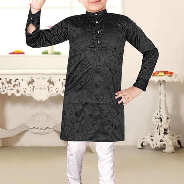 Black (kurta), White (pyjama) Kurta Pyjama Set