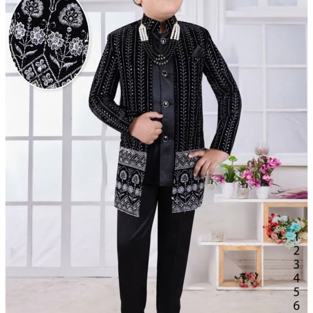 Black and Silver Indo-Western Sherwani Set