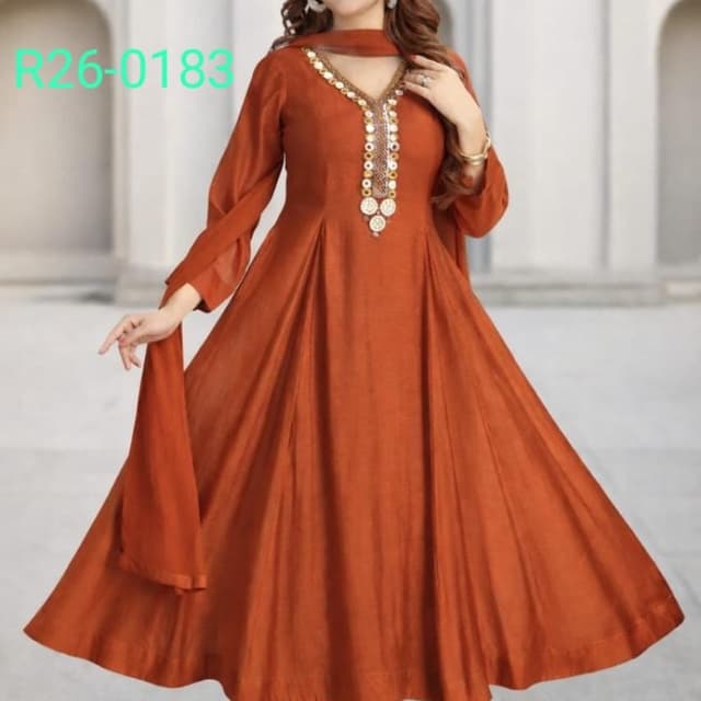 Rust Orange Anarkali Suit Set