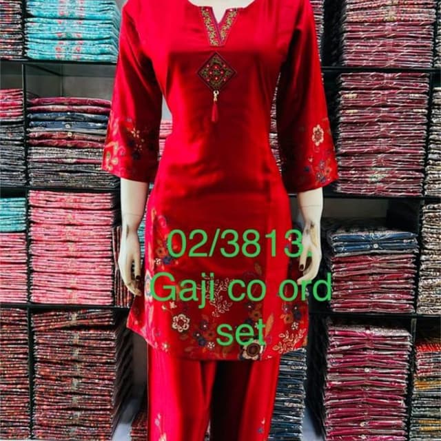 Red, with multicolored floral accents Co-ord Set