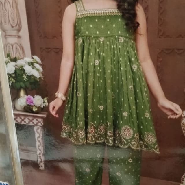 Olive Green with Gold and White accents Salwar Kameez Set