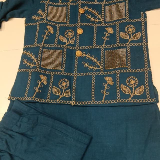Teal, Gold Kurta with Nehru Jacket/Waistcoat set