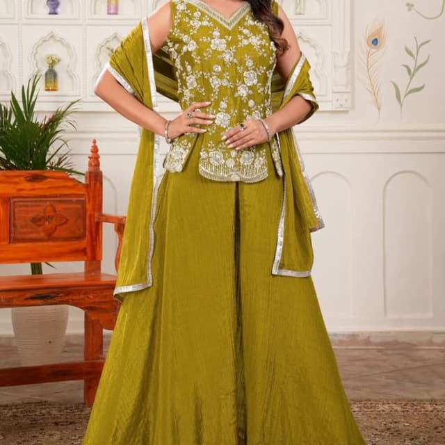 Olive Green with Silver accents Sharara Set