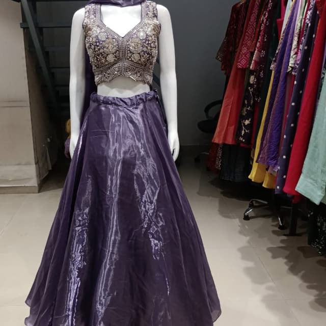 Deep purple, silver, gold Lehenga Choli