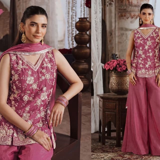 Magenta and Silver Kurta with Dupatta