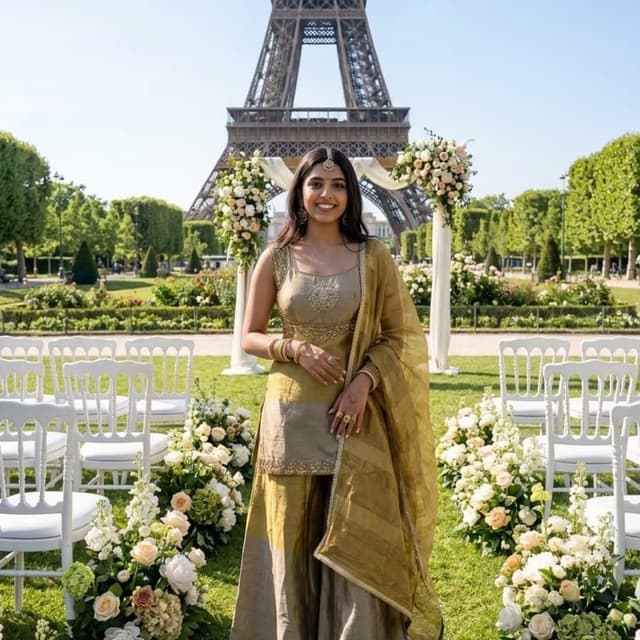 Olive green, muted gold, and metallic beige Sharara Suit Set