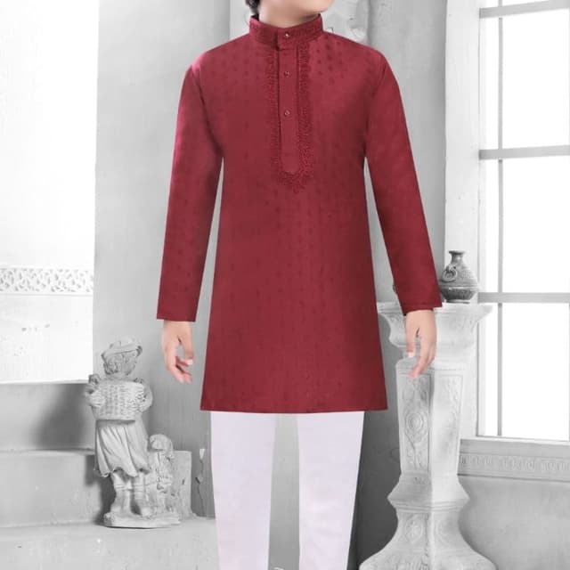Maroon and White Kurta Pajama