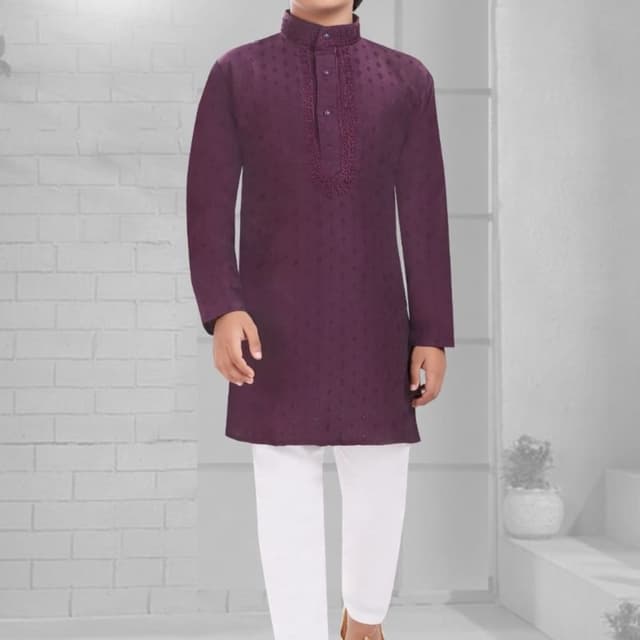 Wine purple and white Kurta Pajama Set
