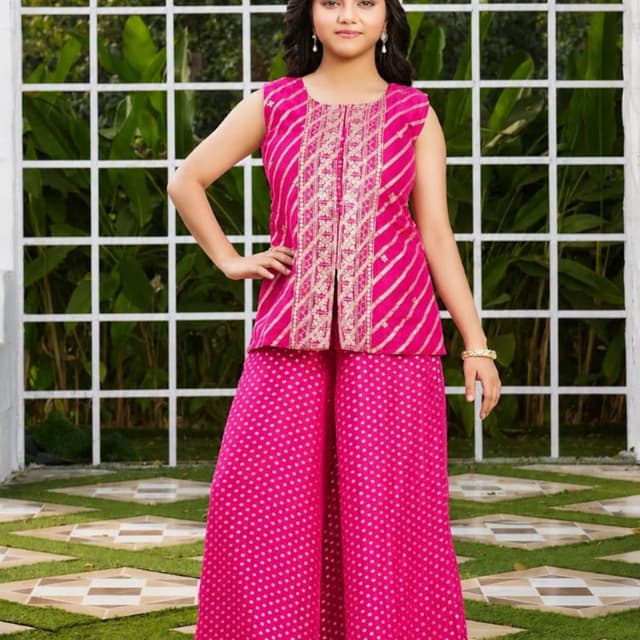 Hot pink and gold Kurti and Palazzo set