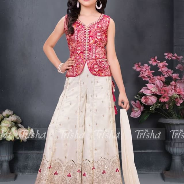 Magenta, Cream, and Gold Sharara Set