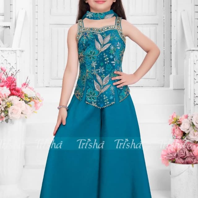 Teal, Turquoise, Silver Lehenga Choli with attached dupatta/cape