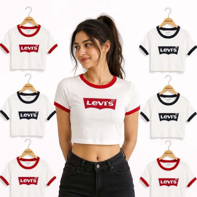 White, Red Crop Top