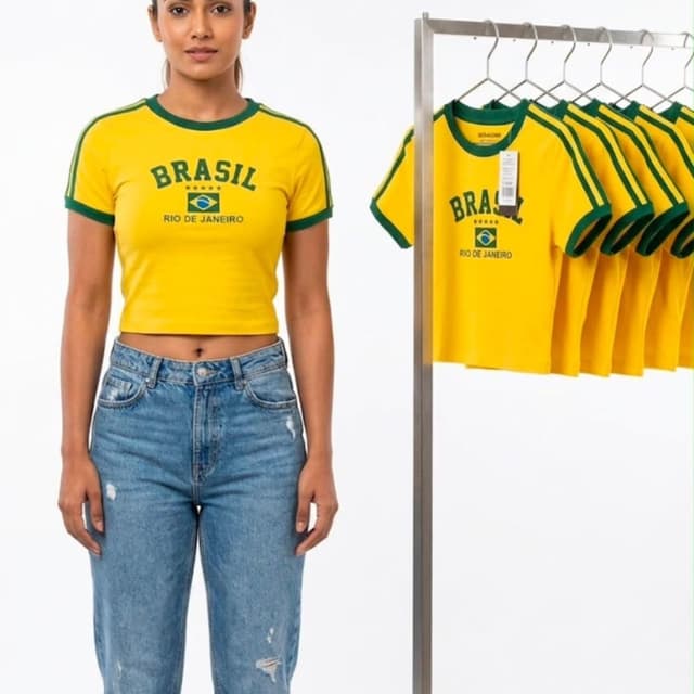 Yellow, Green, Dark Blue, White Crop T-shirt