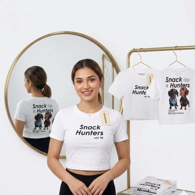 White base with black text Crop Top