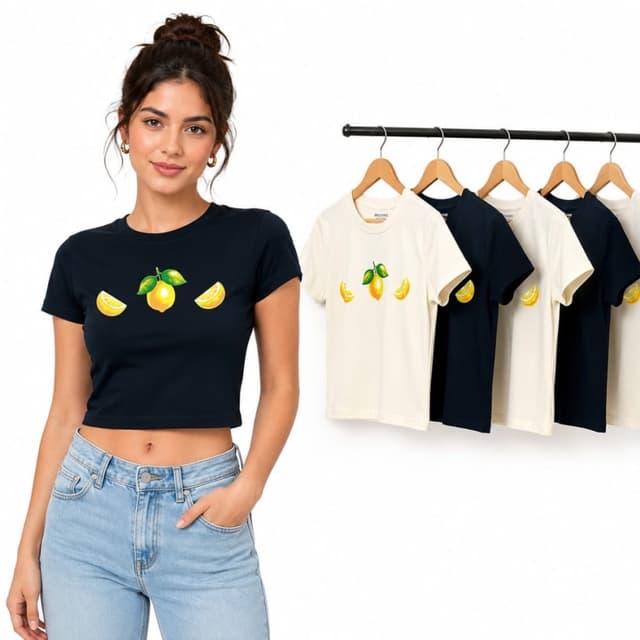 Black, White/Cream, Yellow, Green Crop T-shirt