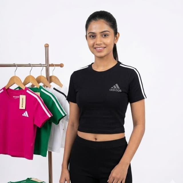 Black with white stripes Crop Top