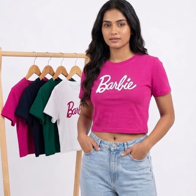 Hot Pink with White text Crop Top