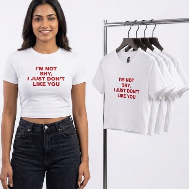 White base with red graphic text Crop T-shirt