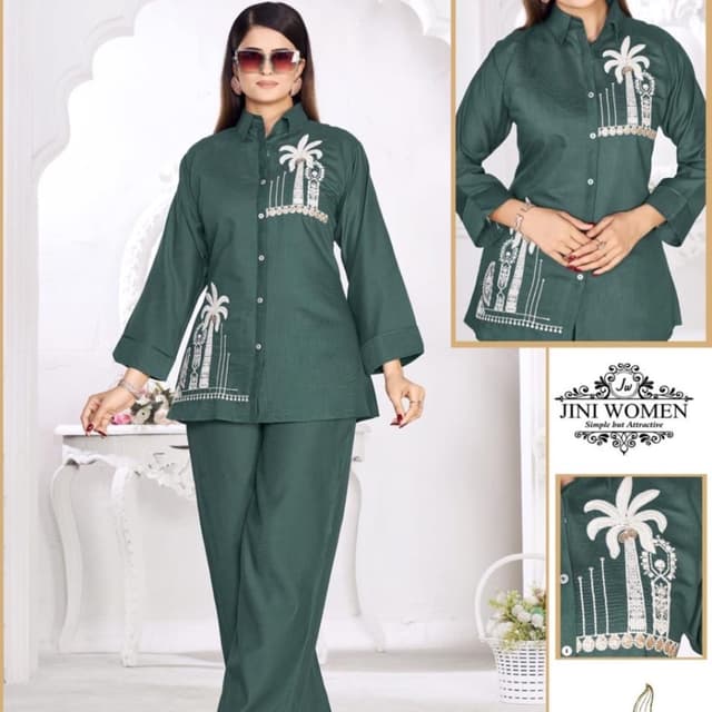Dark Green, White Co-ord Set