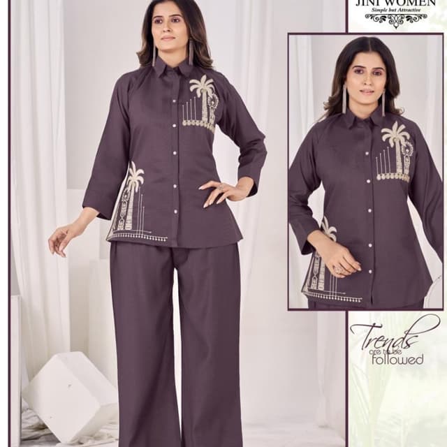 Dark brownish-purple Co-ord set (Shirt and Wide-leg Trousers)