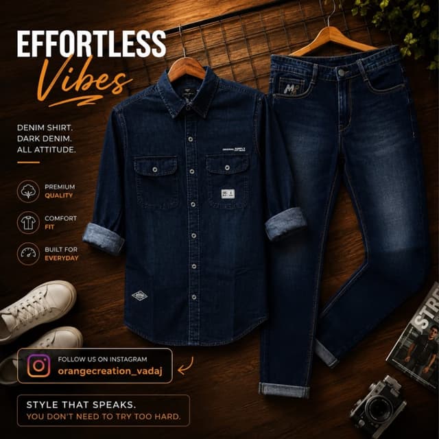 Dark Indigo/Navy Blue Denim Shirt and Jeans Set