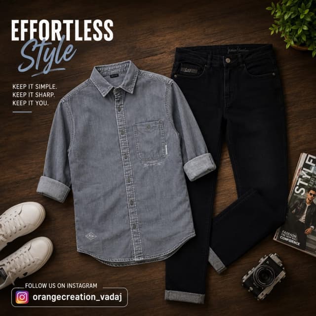Grey shirt, black pants, white shoes Shirt and Jeans Outfit