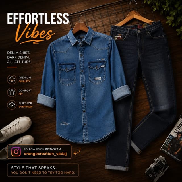 Medium Blue (shirt), Dark Indigo (jeans) Denim Shirt and Jeans Set
