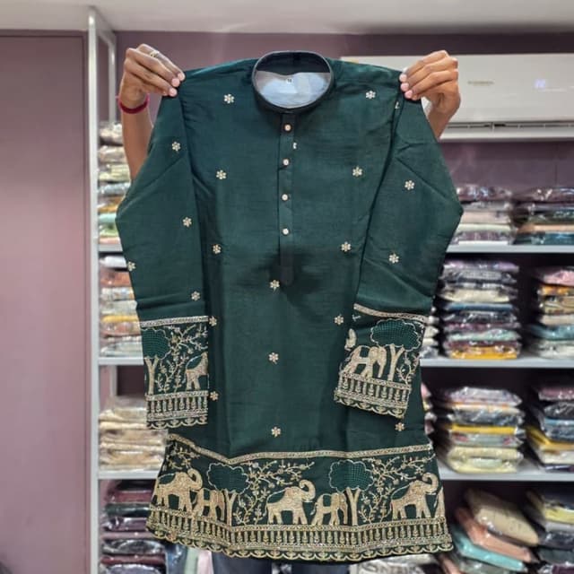 Bottle green with gold embroidery Kurta